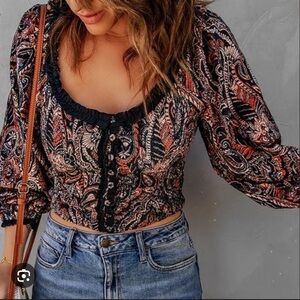 BWT Free People Dare Me Paisley Velvet Blouse